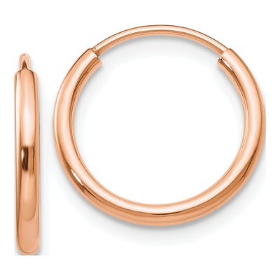14K Rose Gold 14mm Endless Tube Hoop Earrings