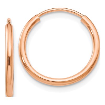 14K Rose Gold 16mm Endless Tube Hoop Earrings