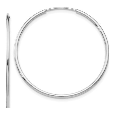 14K White Gold 35mm Endless Tube Hoop Earrings