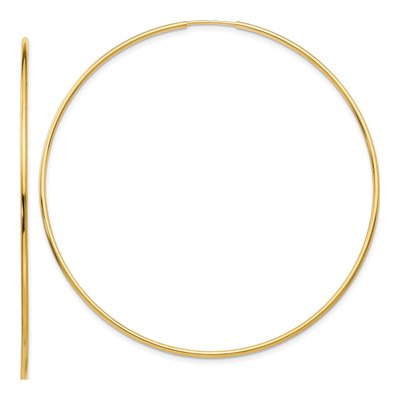 14K Yellow Gold 60mm Endless Tube Hoop Earrings