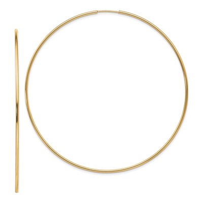 14K Yellow Gold 70mm Endless Tube Hoop Earrings