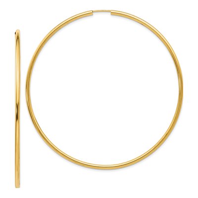 14K Yellow Gold 70mm Endless Tube Hoop Earrings