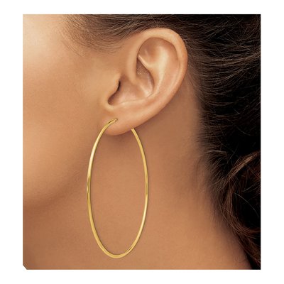 14K Yellow Gold 75mm Endless Tube Hoop Earrings – view 3
