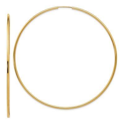 14K Yellow Gold 75mm Endless Tube Hoop Earrings