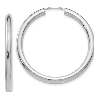 14K White Gold 35mm Endless Tube Hoop Earrings