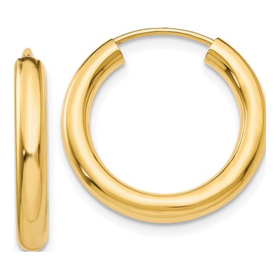 14K Yellow Gold 20mm Endless Tube Hoop Earrings