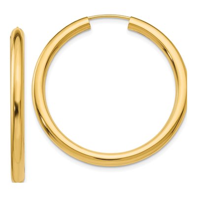 14K Yellow Gold 35mm Endless Tube Hoop Earrings