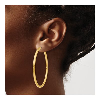14K Yellow Gold 55mm Endless Tube Hoop Earrings – view 4