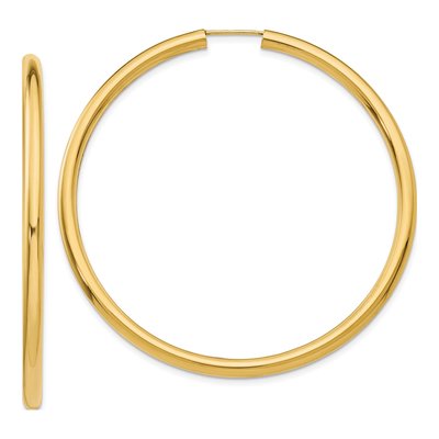14K Yellow Gold 55mm Endless Tube Hoop Earrings