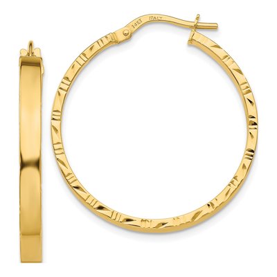 14K Yellow Gold 32mm Diamond-Cut Tube Hoop Earrings
