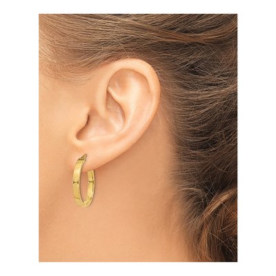 14K Yellow Gold 27mm Diamond-Cut Tube Hoop Earrings – view 3