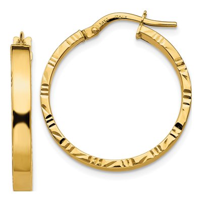 14K Yellow Gold 27mm Diamond-Cut Tube Hoop Earrings