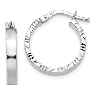 14K White Gold 20mm Diamond-Cut Tube Hoop Earrings