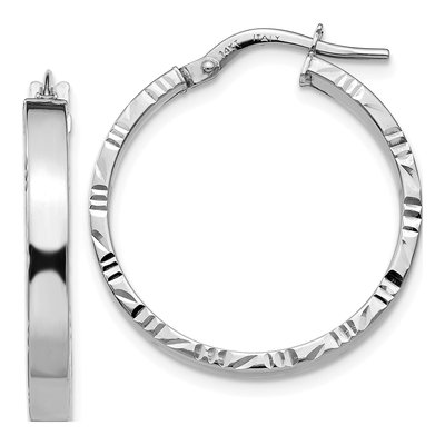 14K White Gold 27mm Diamond-Cut Tube Hoop Earrings