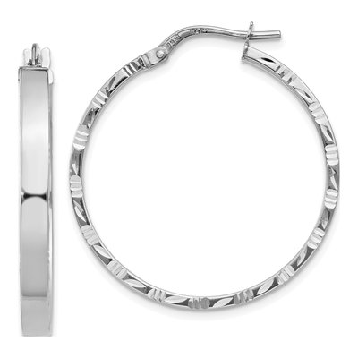 14K White Gold 32mm Diamond-Cut Tube Hoop Earrings