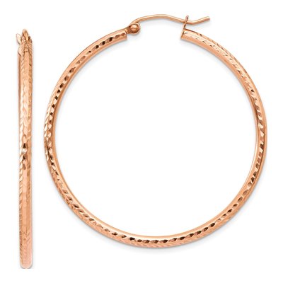 14K Rose Gold 40mm Diamond-Cut Hoop Earrings
