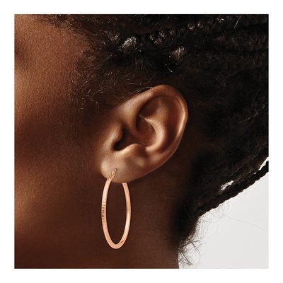 14K Rose Gold 35mm Diamond-Cut Tube Hoop Earrings – view 4