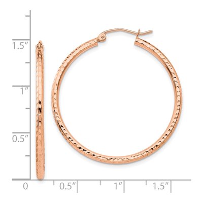 14K Rose Gold 35mm Diamond-Cut Tube Hoop Earrings – view 5