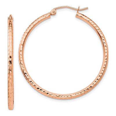 14K Rose Gold 35mm Diamond-Cut Tube Hoop Earrings