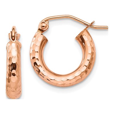 14K Rose Gold 14mm Diamond-Cut Hoop Earrings