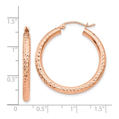 14K Rose Gold 30mm Diamond-Cut Round Tube Hoop Earrings – view 5
