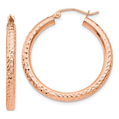 14K Rose Gold 30mm Diamond-Cut Round Tube Hoop Earrings