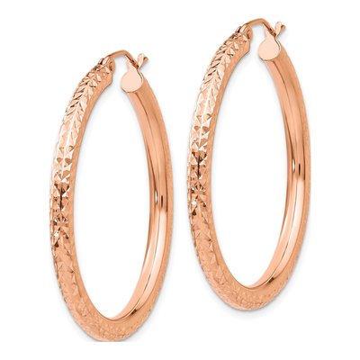 14K Rose Gold 35mm Diamond-Cut Tube Hoop Earrings – view 3