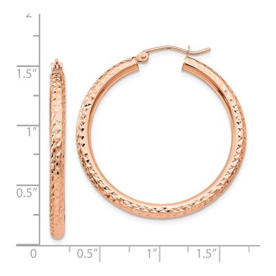 14K Rose Gold 35mm Diamond-Cut Tube Hoop Earrings – view 5