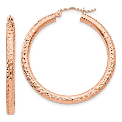 14K Rose Gold 35mm Diamond-Cut Tube Hoop Earrings