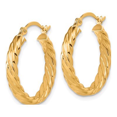 14K Yellow Gold 20mm Small Patterned Hoop Earrings – view 3