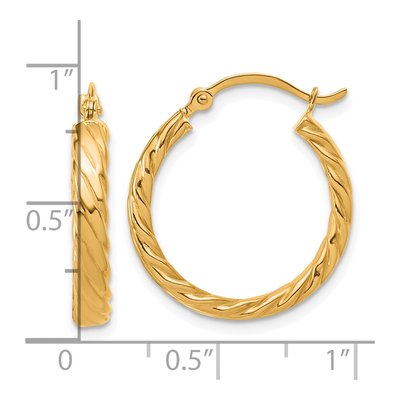 14K Yellow Gold 20mm Small Patterned Hoop Earrings – view 5