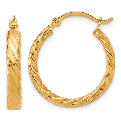 14K Yellow Gold 20mm Small Patterned Hoop Earrings