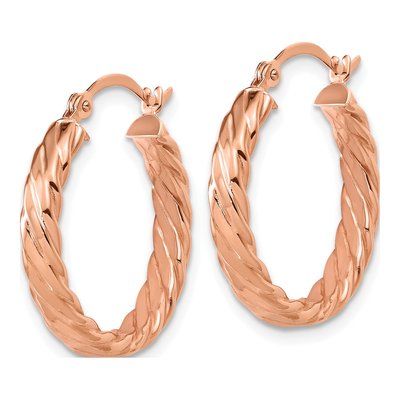 14K Rose Gold 20mm Patterned Hoop Earrings – view 3