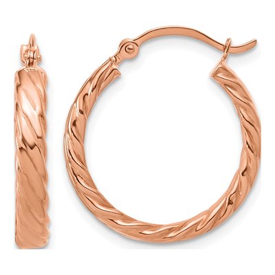 14K Rose Gold 20mm Patterned Hoop Earrings