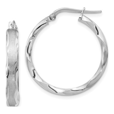 14K White Gold Scalloped Edge Hoop Earrings