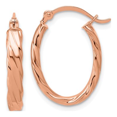 14K Rose Gold Patterned Oval Hoop Earrings