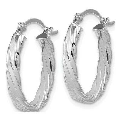 14K White Gold Patterned Oval Hoop Earrings – view 3