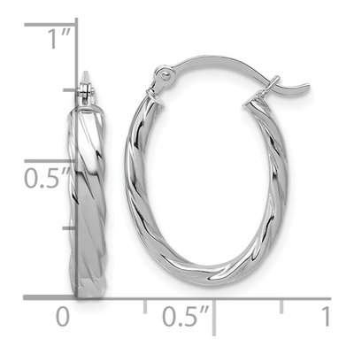 14K White Gold Patterned Oval Hoop Earrings – view 5
