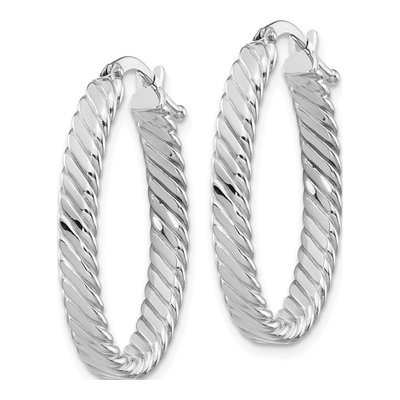14K White Gold 27mm Large Patterned Oval Hoop Earrings – view 3