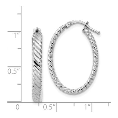 14K White Gold 27mm Large Patterned Oval Hoop Earrings – view 5