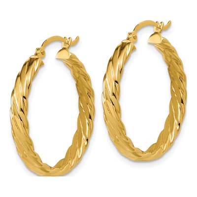 14K Yellow Gold 25mm Patterned Hoop Earrings – view 3