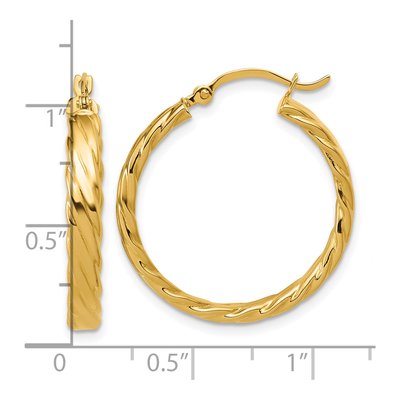 14K Yellow Gold 25mm Patterned Hoop Earrings – view 5