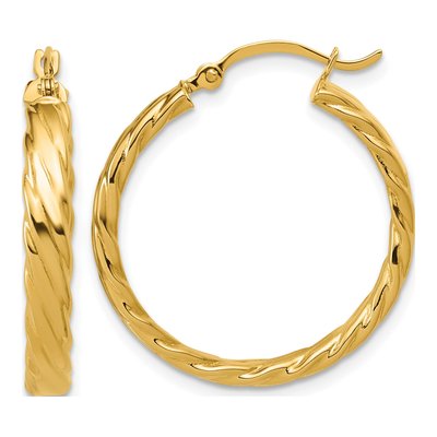 14K Yellow Gold 25mm Patterned Hoop Earrings