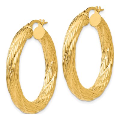 14K Yellow Gold 37mm Textured Tube Hoop Earrings – view 3