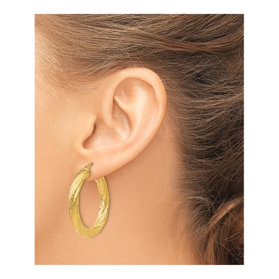 14K Yellow Gold 37mm Textured Tube Hoop Earrings – view 4