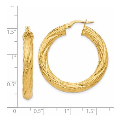 14K Yellow Gold 37mm Textured Tube Hoop Earrings – view 5