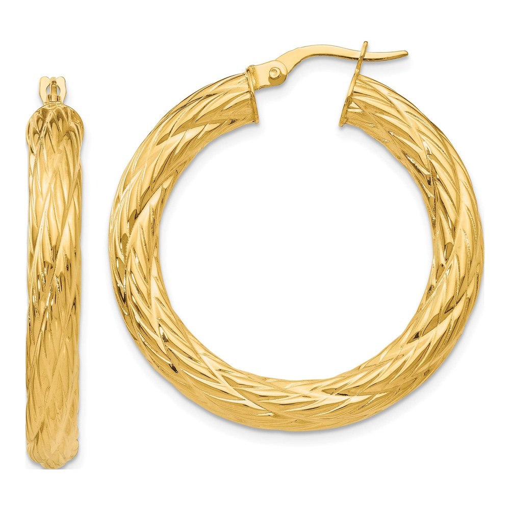 14K Yellow Gold Textured Tube Hoop Earrings, 37mm