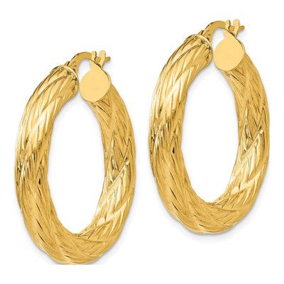 14K Yellow Gold 32mm Textured Tube Hoop Earrings – view 3