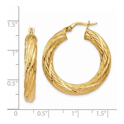14K Yellow Gold 32mm Textured Tube Hoop Earrings – view 5