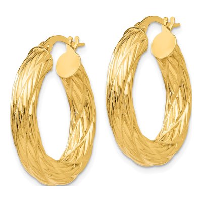14K Yellow Gold Textured Tube Hoop Earrings – view 3